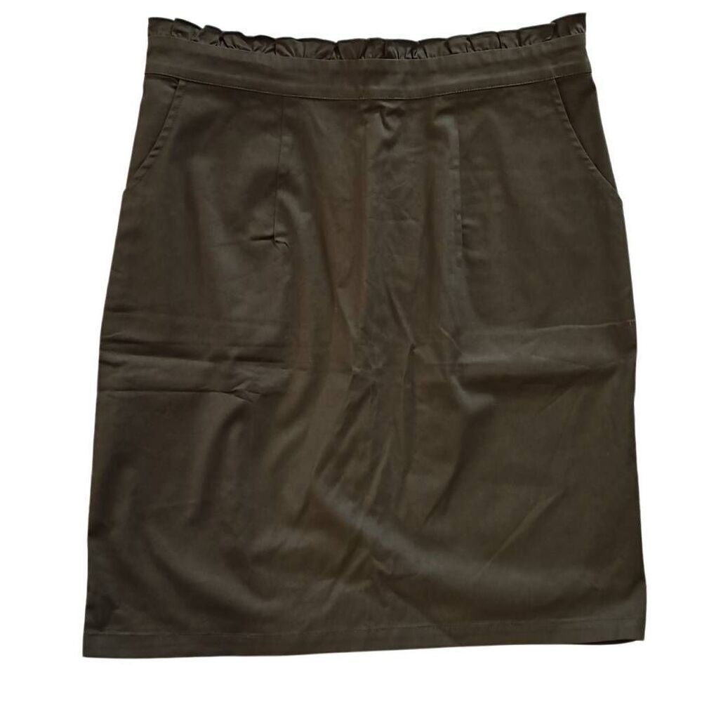 Allegra K Paper Bag Elastic Waist Side Pockets Pencil Skirt Olive Green Large